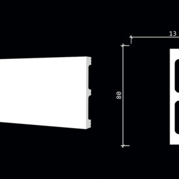 Плинтус напольный, под покраску, дюрополимер Decor-Dizayn (Декор-Дизайн) DD708, размер 80x13x2000мм
