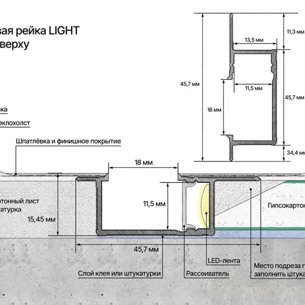 ТЕНЕВАЯ РЕЙКА LACONISTIQ LIGHT ПОД ПОДСВЕТКУ